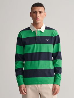GANT - Men Green & Navy Blue Bar Stripes Heavy Polo T-Shirt