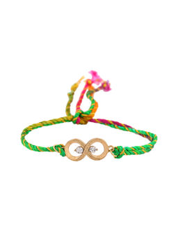 Estele - Gold Plated Eternal Knot Rakhi with Crystals & Fancy Silk Multicolored Thread