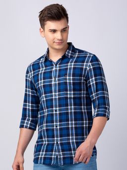 Spykar - Men Navy Blue Cotton Slim Fit Checkered Shirt