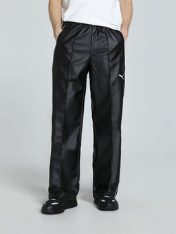 Puma - Unisex Black T7 Pleather Oversized Trackpant