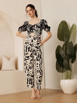 STREET 9 - Printed Cotton Black Jumpsuit