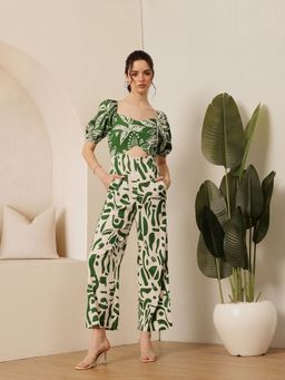 STREET 9 - Printed Cotton Green Jumpsuit