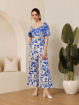 STREET 9 - Printed Cotton Blue Jumpsuit