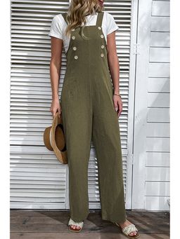 Errabelly - Jungle Green Solid Buttoned Straight Leg Dungaree
