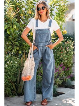 Errabelly - Dusk Blue Pleated Wide Leg Retro Pocketed Denim Dungaree
