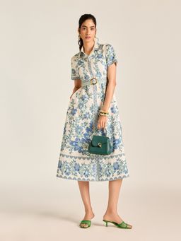 Label Ritu Kumar - White Armelle Midi Dress with Belt