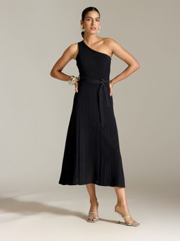 Label Ritu Kumar - Black Chase One Shoulder Dress with Belt