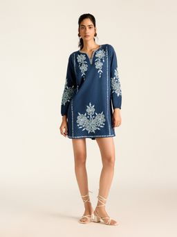 Label Ritu Kumar - Navy Blue Ilsa Round Neck Dress