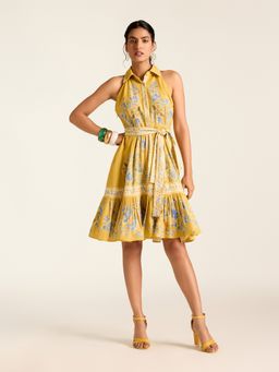 Label Ritu Kumar - Mustard Loren Sleeveless Dress with Belt
