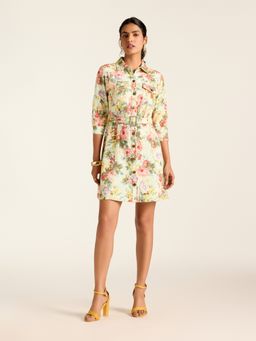 Label Ritu Kumar - Green Rosie Short Dress with Belt