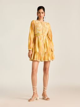 Label Ritu Kumar - Yellow Tropez Short Dress with Belt