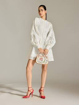 Label Ritu Kumar - White Eleanor Band Collar Dress