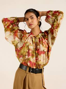 Label Ritu Kumar - Chiffon Multi-Color Elce Full Sleeves Top