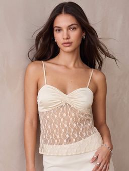Outzidr - Yellow Shoulder Straps Lace Camisole Top