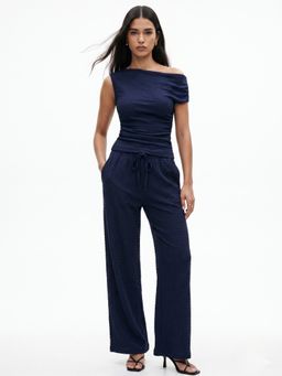 Outzidr - Navy Blue One Shoulder Co-Ord Set