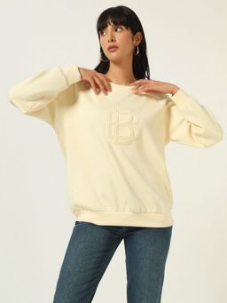 Beatnik - Beige Polyester Blend Solid Sweatshirt