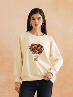 Beatnik - Beige Scuba Embellished Sweatshirt