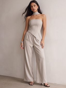 Outzidr - Grey Off Shoulder Asymmetrical Co-Ord Set