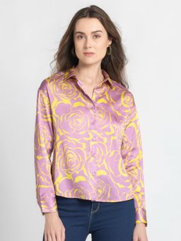 SHAYE - Shirt Collar Pink Floral Print Long Sleeves Casual Shirts For Women