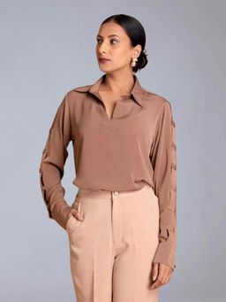 Jaey - Elevated Sleeve Oversized Top - Brown