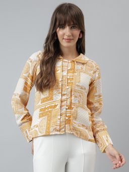 Latin Quarters - Women Printed Shirt Casual Full Sleeves Yellow Shirt