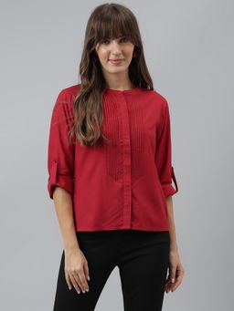 Latin Quarters - Women Solid Shirt Casual Full Sleeves Red Shirt