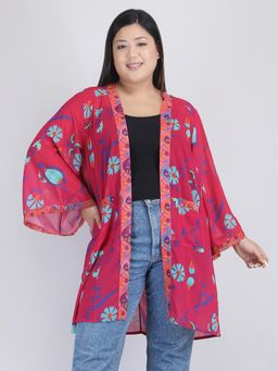 SHAYE - Fuchsia Floral Print Casual Shrug For Women