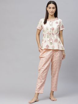 Laado - Pink Floral Print Night Suit (Set of 2)