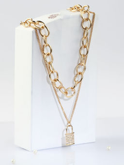 Kazo - Gold Double Layered Thick Chain Necklace With Pendant