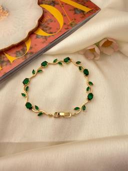 ISHKAARA - Gold Plated Fairy Tulip Bracelet with Green Stone Bracelet for Women