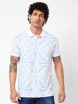 Spykar - Polo Collar Half Sleeves White T-Shirt For Men