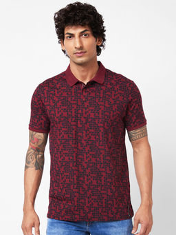 Spykar - Polo Collar Half Sleeves Red T-Shirt For Men