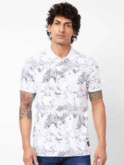Spykar - Polo Collar Half Sleeves White T-Shirt For Men