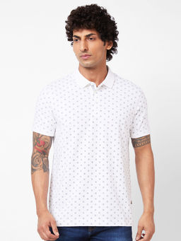 Spykar - Polo Collar Half Sleeves White T-Shirt For Men