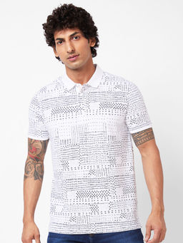 Spykar - Polo Collar Half Sleeves White T-Shirt For Men