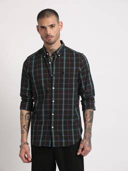The Bear House - Men Black Checked Slim Fit Cotton Casual Shirt