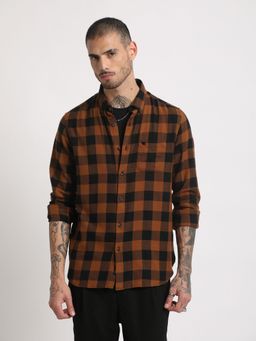 The Bear House - Men Rust Checked Slim Fit Cotton Casual Shirt