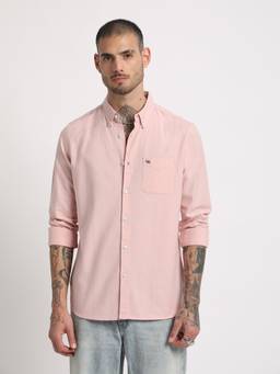 The Bear House - Men Pink Solid Slim Fit Cotton Casual Shirt
