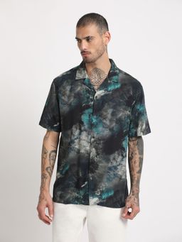 The Bear House - Men Teal Printed Regular Fit Viscose Rayon Casual Shirt