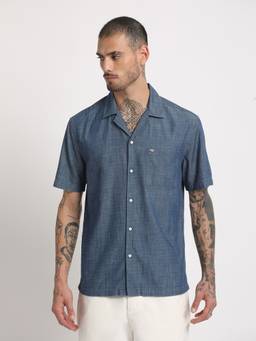 The Bear House - Men Blue Printed Regular Fit Cotton Casual Shirt