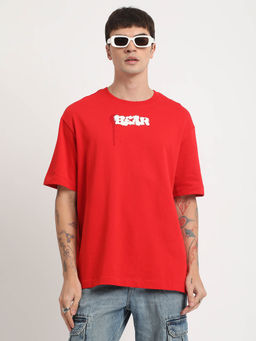The Bear House - Men Red Printed Relaxed Fit Round Neck T-Shirt
