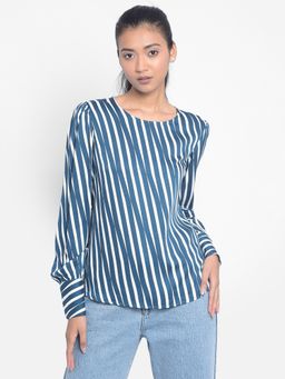 CRIMSOUNE CLUB - Womens Blue Striped Top