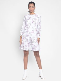 CRIMSOUNE CLUB - Women's White Floral Knee Length Dress