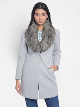 CRIMSOUNE CLUB - Women's Grey Faux Fur Detailed Overcoat