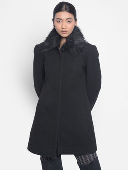 CRIMSOUNE CLUB - Women's Black Faux Fur Detailed Overcoat