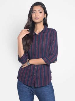 CRIMSOUNE CLUB - Women's Navy Blue Red Striped Shirt