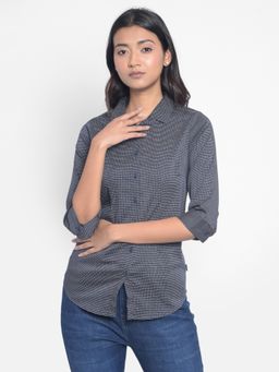 CRIMSOUNE CLUB - Women's Navy Blue Printed Shirt