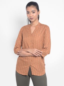 CRIMSOUNE CLUB - Women's Brown Striped Shirt