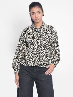 CRIMSOUNE CLUB - Women's Black Leopard Printed Crop Length Shirt
