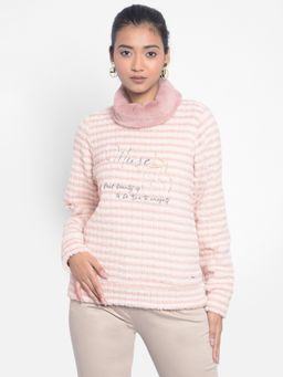 CRIMSOUNE CLUB - Womens Pink Printed High Neck Sweatshirt